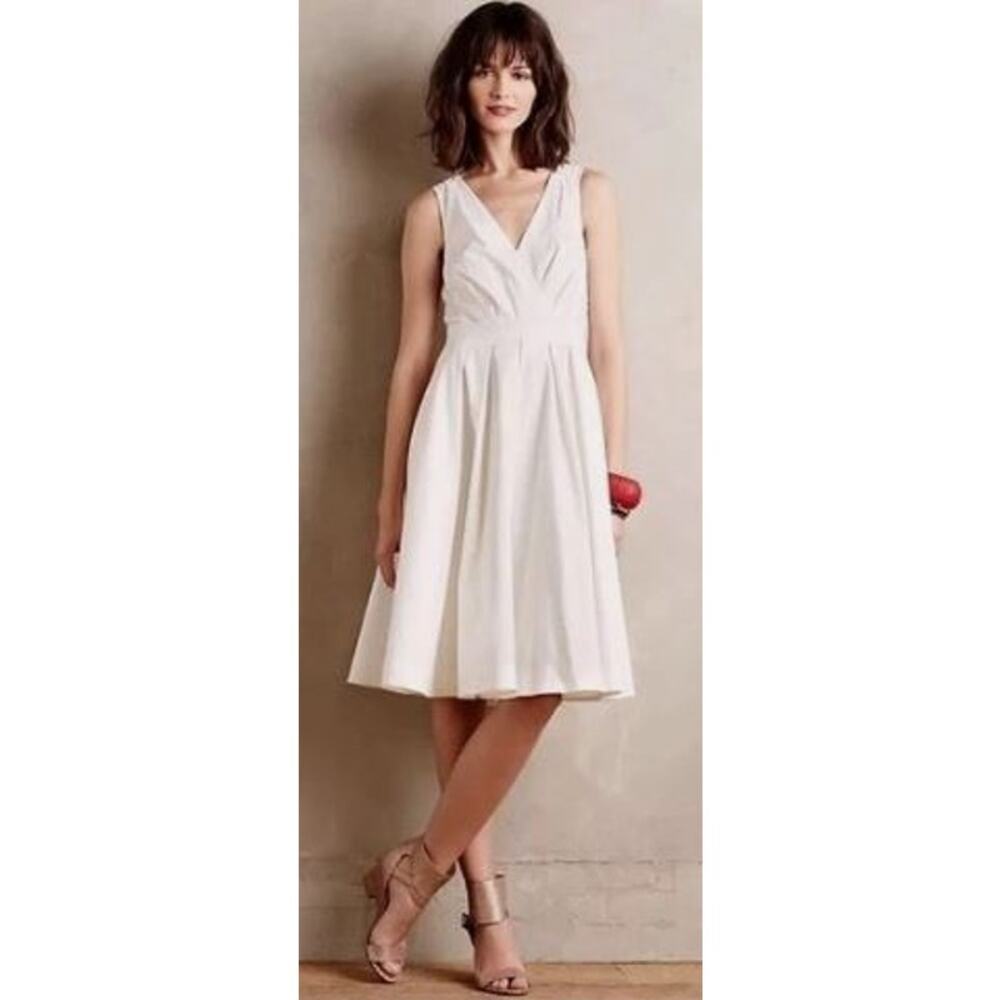 Collette Dinnigan Anthropologie Size 6 Pleated Trellis Fit & Flare Dress White